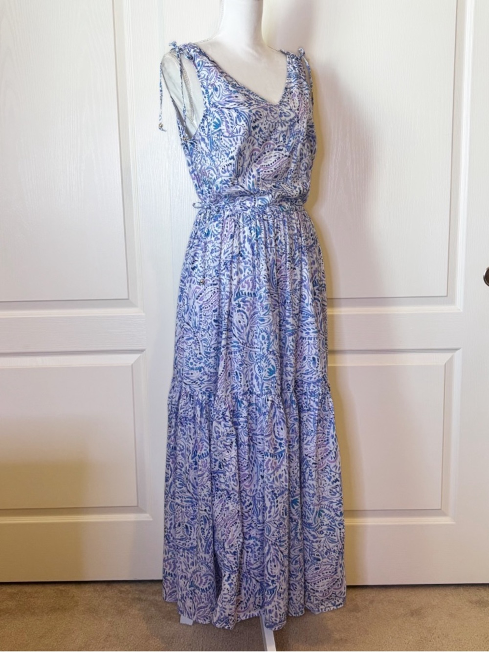 Talbots Tiered Cotton Maxi Dress Watercolor Medallions Women’s 12 - Picture 8 of 15
